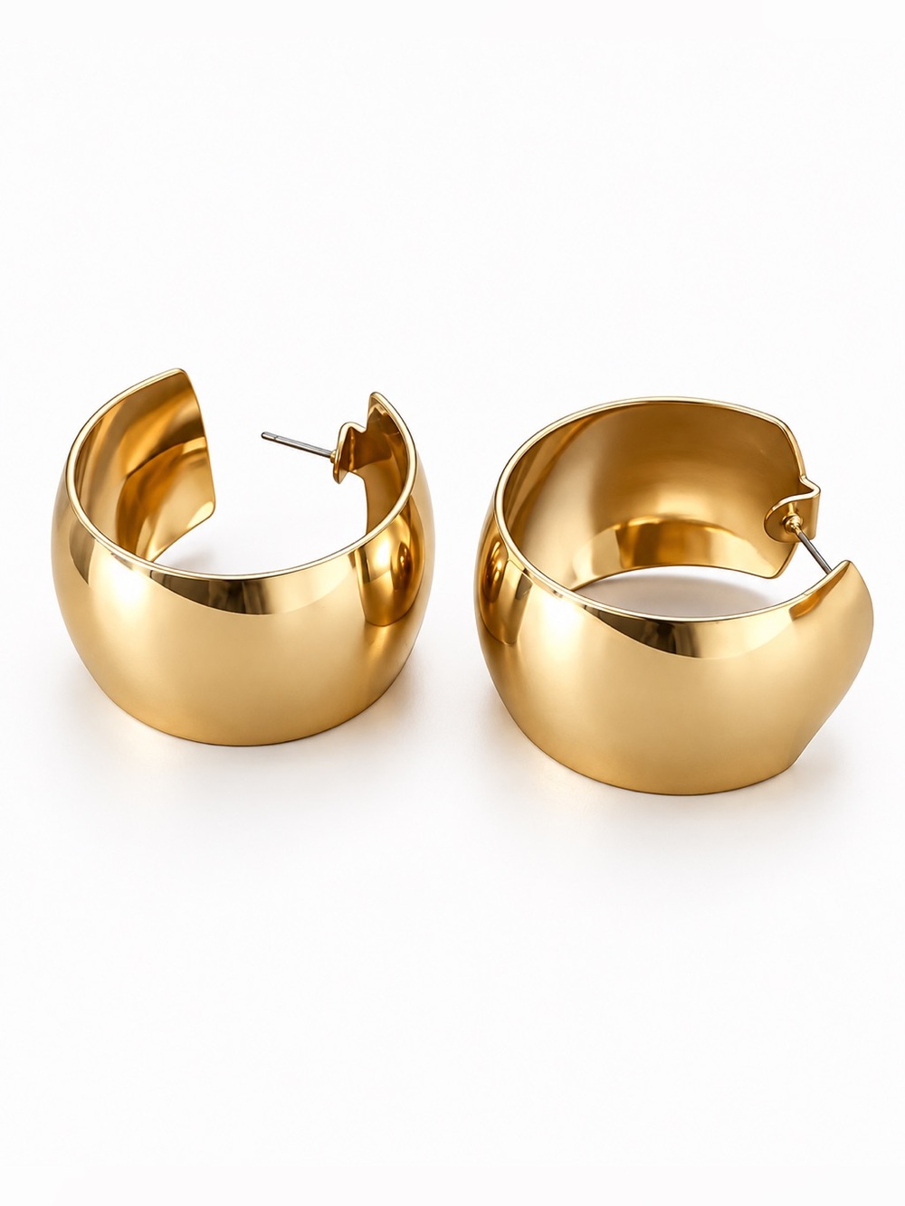 Gold Tone Wide Hoop Earrings | Chunky Statement Hoops